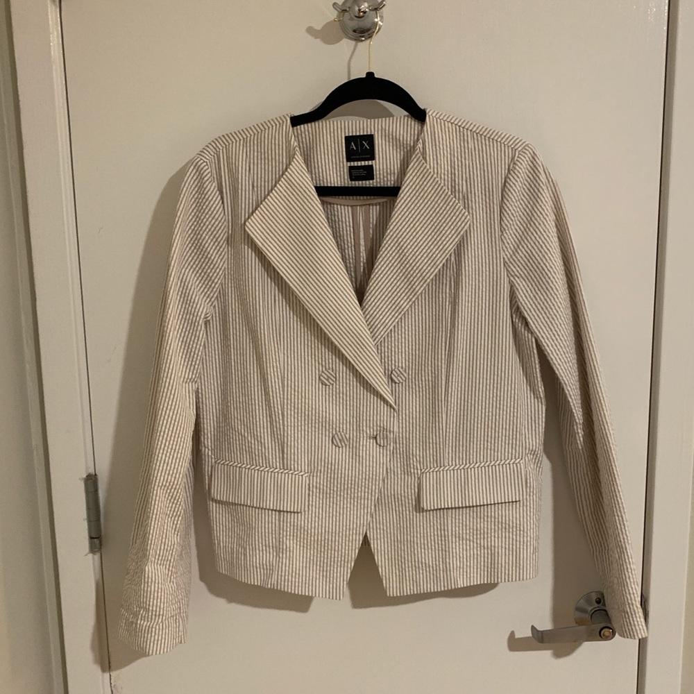 Armani exchange tan and white stripe jacket